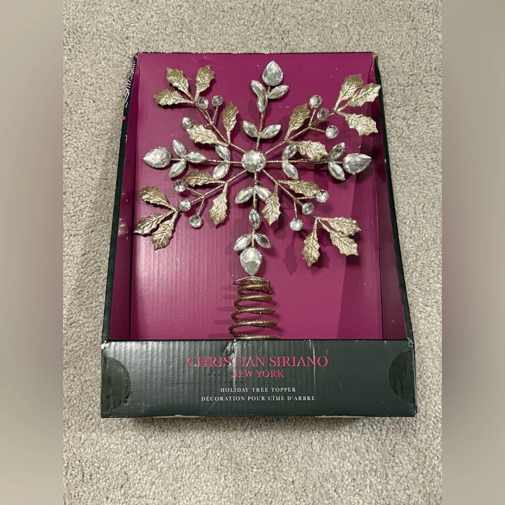 Christian Siriano Glittering Gold Snowflake Tree Topper Crystal Rhinestone